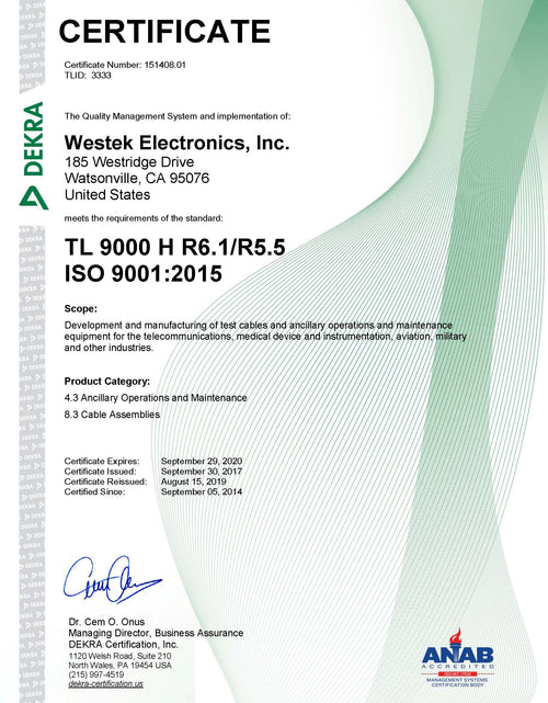 NEW POST! Westek Awarded Quality Certification Once Again!