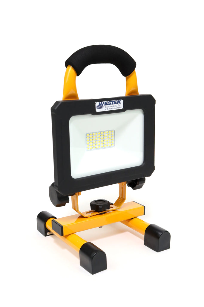 Portable 20W LED work light with adjustable stand and bright white beam