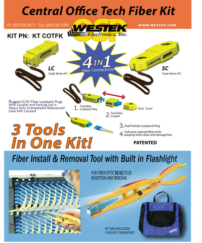 KT COTFK Central Office Fiber Tool Kit | LC/SC Plug Removal & Loopback Set - Westek